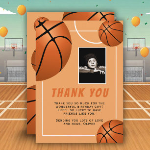 Cartão De Agradecimento Foto de Aniversário de Esportes de Bola de Basquet