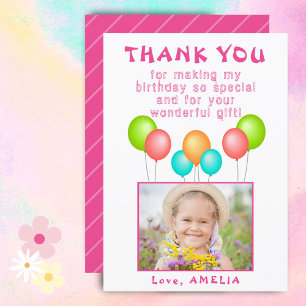 Cartão De Agradecimento Foto de Aniversário de Menina com Balões Coloridos