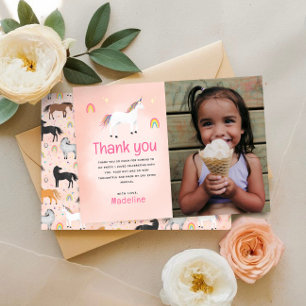 Cartão De Agradecimento Foto de aniversário de meninas mágico unicórnio ro