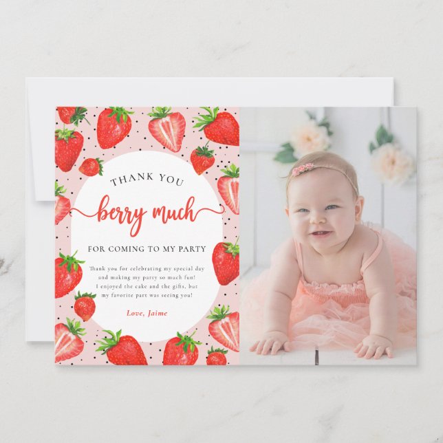 Cartão De Agradecimento Foto De Aniversário De Morango Muito Obrigado (Frente)