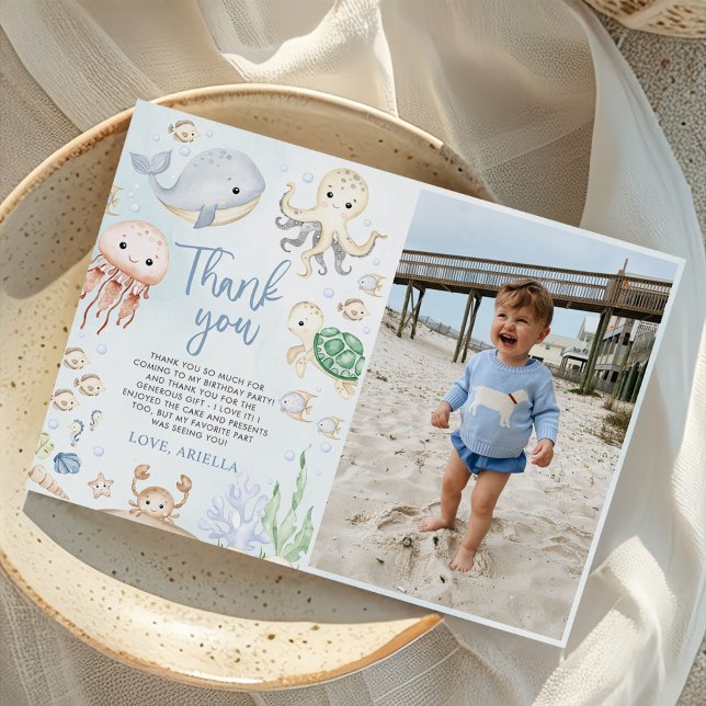 Cartão De Agradecimento Foto de Aniversário debaixo do Mar com Animais Mar (Criador carregado)