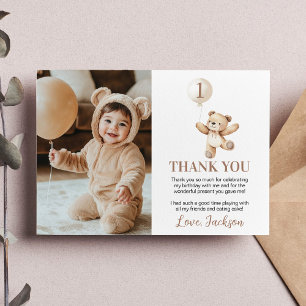 Cartão De Agradecimento Foto de Aniversário do Bear Balão de Urso Justo