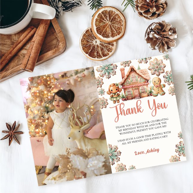 Cartão De Agradecimento Foto de aniversário do Biscoito de Natal Gingerbir (Criador carregado)