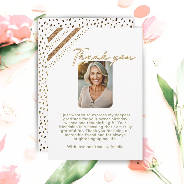 Cartão De Agradecimento Foto de aniversário do Elegant Dourado Glitter (Criador carregado)