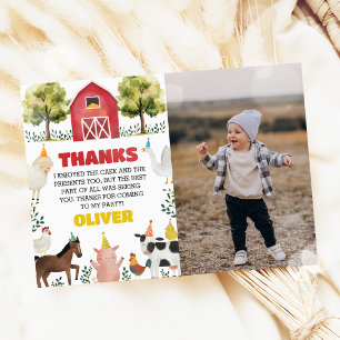 Cartão De Agradecimento Foto de Aniversário do Menino dos Animais da Fazen
