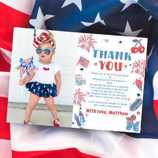 Cartão De Agradecimento Foto De Aniversário Do Pequeno Firecracker No Dia
