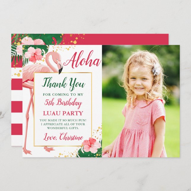 Cartão De Agradecimento Foto de Aniversário Floral Rosa de Flamingo Tropic (Frente/Verso)