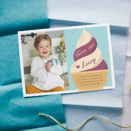Cartão De Agradecimento Foto de Aniversário Infantil com Sorvete de Baunil