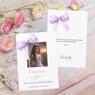 Cartão De Agradecimento Foto de aniversário laço lavanda