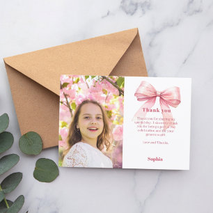 Cartão De Agradecimento Foto de aniversário menina laço rosa
