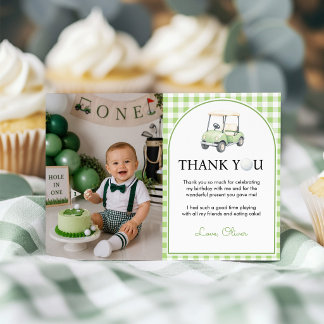 Cartão De Agradecimento Foto de Aniversário no Verde com Buraco de Um no G