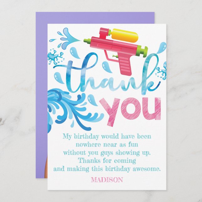 Cartão De Agradecimento Foto de Arma de Água Aniversário de Verão (Frente/Verso)