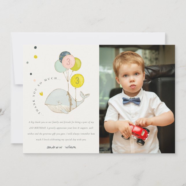 Cartão De Agradecimento Foto de Baleia de Balão Subaquático Fofa para Aniv (Frente)