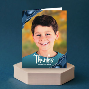 Cartão De Agradecimento Foto de Bar Mitzvah em Azul Marinho com Ágata e Le