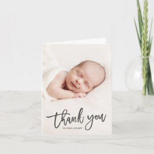 Cartão De Agradecimento Foto de Bebê com Caligrafia Moderna