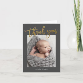 Cartão De Agradecimento Foto de Bebê com Caligrafia Moderna a Ouro