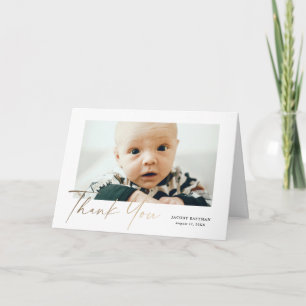 Cartão De Agradecimento Foto de Bebê com Letra Dourada Elegante