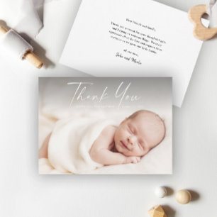 Cartão De Agradecimento Foto de Bebê com Letra Moderna