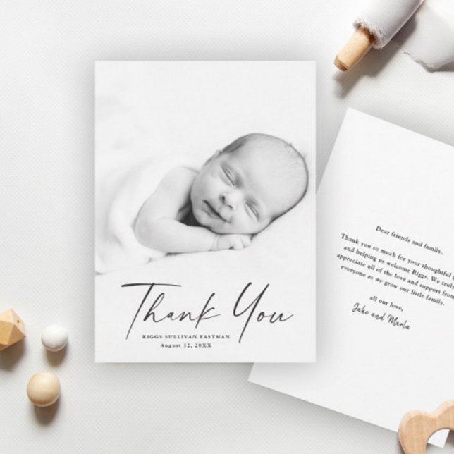 Cartão De Agradecimento Foto de Bebê com Letra Moderna (Criador carregado)
