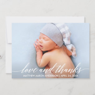 Cartão De Agradecimento Foto de bebê de Obrigados e amor em caligrafia mo