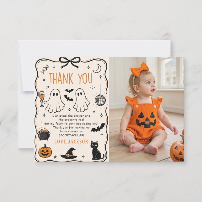 Cartão De Agradecimento foto de bebê no Halloween (Frente)