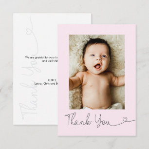 Cartão De Agradecimento Foto de Bebê Obrigado Coração Chuveiro de Bebê Ros