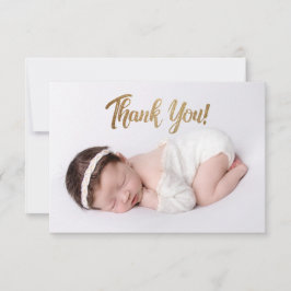 Cartão De Agradecimento Foto de Bebê Personalizada de Script Dourado Elega