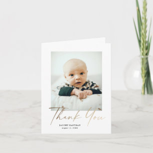 Cartão De Agradecimento Foto de Bebê Petite em Grafia Dourada Elegante