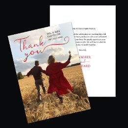 Cartão De Agradecimento Foto de caligrafia do Script Vermelho Chic na moda