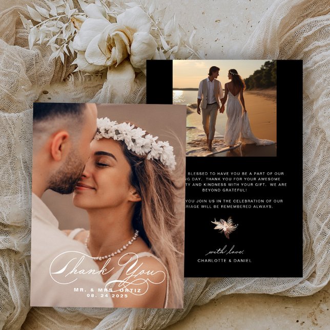 Cartão De Agradecimento Foto de caligrafia legante preto e branco (Criador carregado)