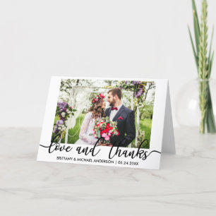 Cartão De Agradecimento Foto de casamento Amor e Obrigados dobrados