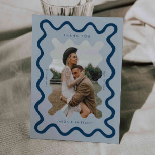 Cartão De Agradecimento Foto de Casamento Azul de Marinho de Linha Desenha