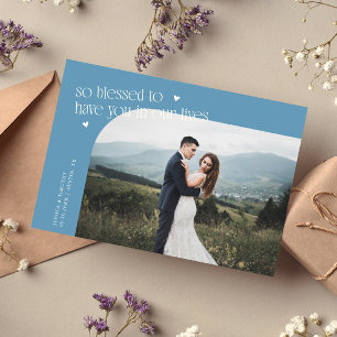 Cartão De Agradecimento Foto de casamento azul jeans tão abençoada