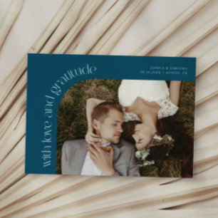 Cartão De Agradecimento Foto de casamento azul turquesa de Amor e Gratidão