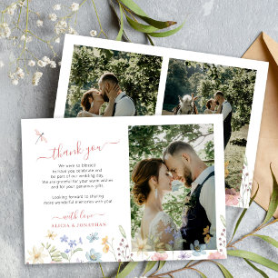 Cartão De Agradecimento Foto de casamento boho com flores silvestres 