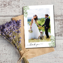 Cartão De Agradecimento Foto de casamento botânico de Eucalipto Elegante 