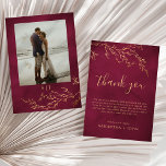 Cartão De Agradecimento Foto De Casamento Botânico Vermelho E Dourado Crim<br><div class="desc">Cartões de agradecimentos de Foto de Casamento Botânico Vermelho e Dourado Crimson</div>