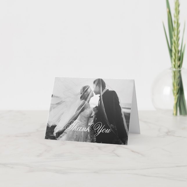 Cartão De Agradecimento Foto de Casamento Branco Gótico Clássico Dobrada (Frente)