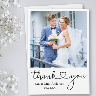Cartão De Agradecimento Foto de Casamento Cardíaco de Caligrafia Minimali