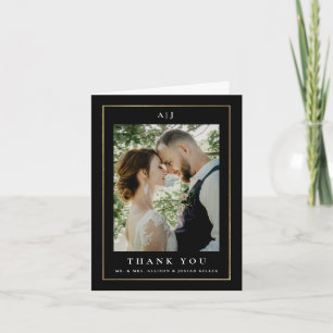 Cartão De Agradecimento Foto de casamento clássica e elegante a ouro