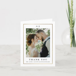 Cartão De Agradecimento Foto de casamento clássica e elegante em dourado