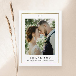 Cartão De Agradecimento Foto de casamento clássica e elegante em dourado