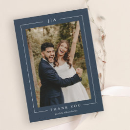 Cartão De Agradecimento Foto de casamento clássica em azul marinho