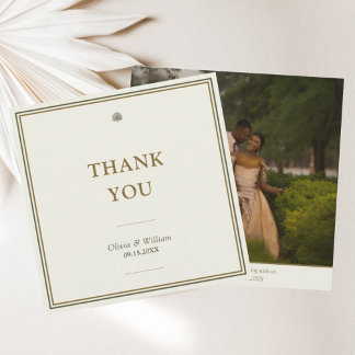 Cartão De Agradecimento Foto de casamento clássico e Dourado
