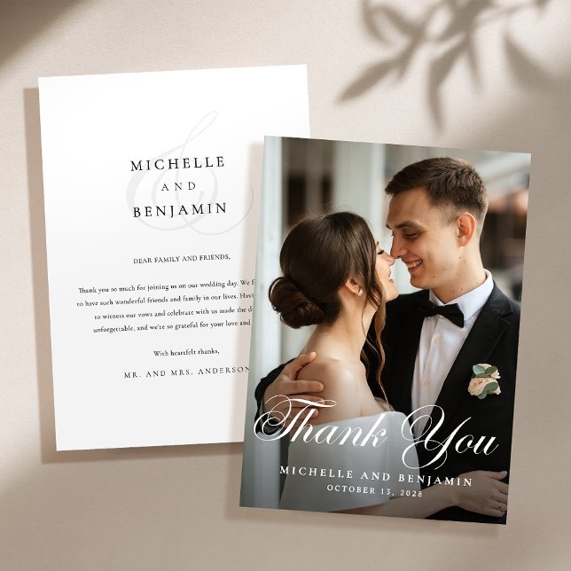 Cartão De Agradecimento Foto de Casamento Clássico Elegante (Criador carregado)
