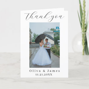 Cartão De Agradecimento Foto de casamento com coração de roteiro contempor