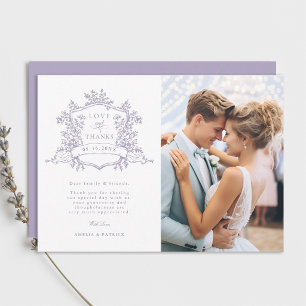 Cartão De Agradecimento Foto de casamento com crista floral clássica de la