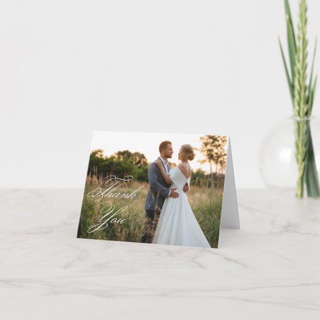 Cartão De Agradecimento Foto de casamento com escrita clássica elegante 2 (Frente)