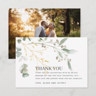 Cartão De Agradecimento Foto de casamento com eucalipto em aquarela