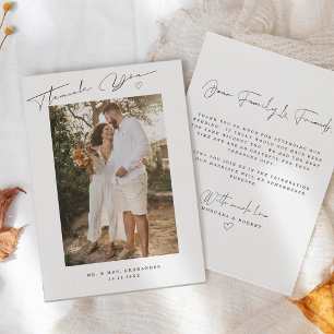 Cartão De Agradecimento Foto de casamento com fonte moderna